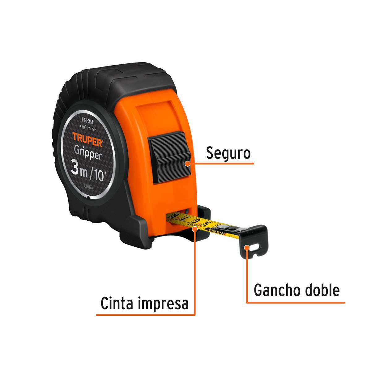 Cinta Metrica Contra Impactos Truper Gripper FH-30 De 3 Metros  X 13MM